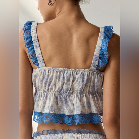 Out From Under Hearts Desire Cropped Babydoll Tank Top NWT Size S - Blue Print - Picture 3 of 6